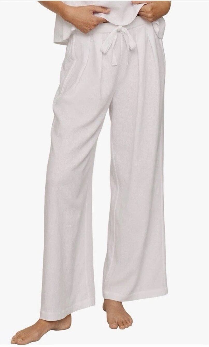 Eberjey Linen Blend Drawstring Lounge Pants White Sz M $168
